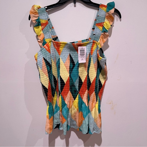 Torrid Peplum Washable Crinkle Gauze Smocked Tank Top - Picture 2 of 8